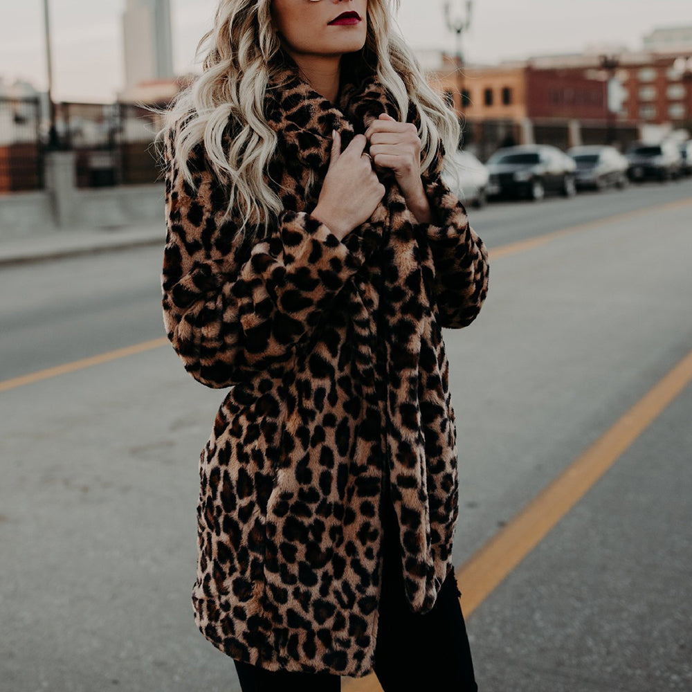 Vintage Leopard Print Faux Fur Trench Coat