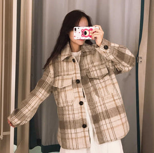 Dyed Pocket Overshirt Check Wool Blend Shirt Jacket