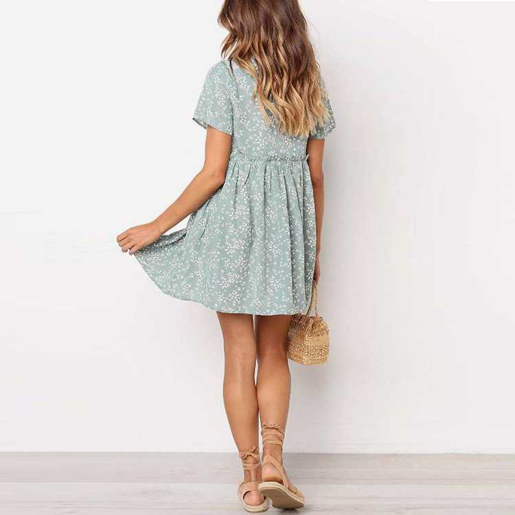 Stomach Hide Casual Deep Plunge Front Tie Shift Swing Dress