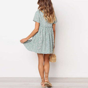 Stomach Hide Casual Deep Plunge Front Tie Shift Swing Dress