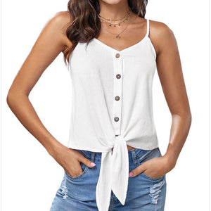 Swing Spaghetti Strap Tie Knot Button Up Tank Top