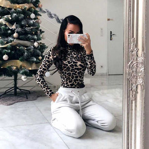 Cheetah Leopard Print Long Sleeve Thong Bodysuit