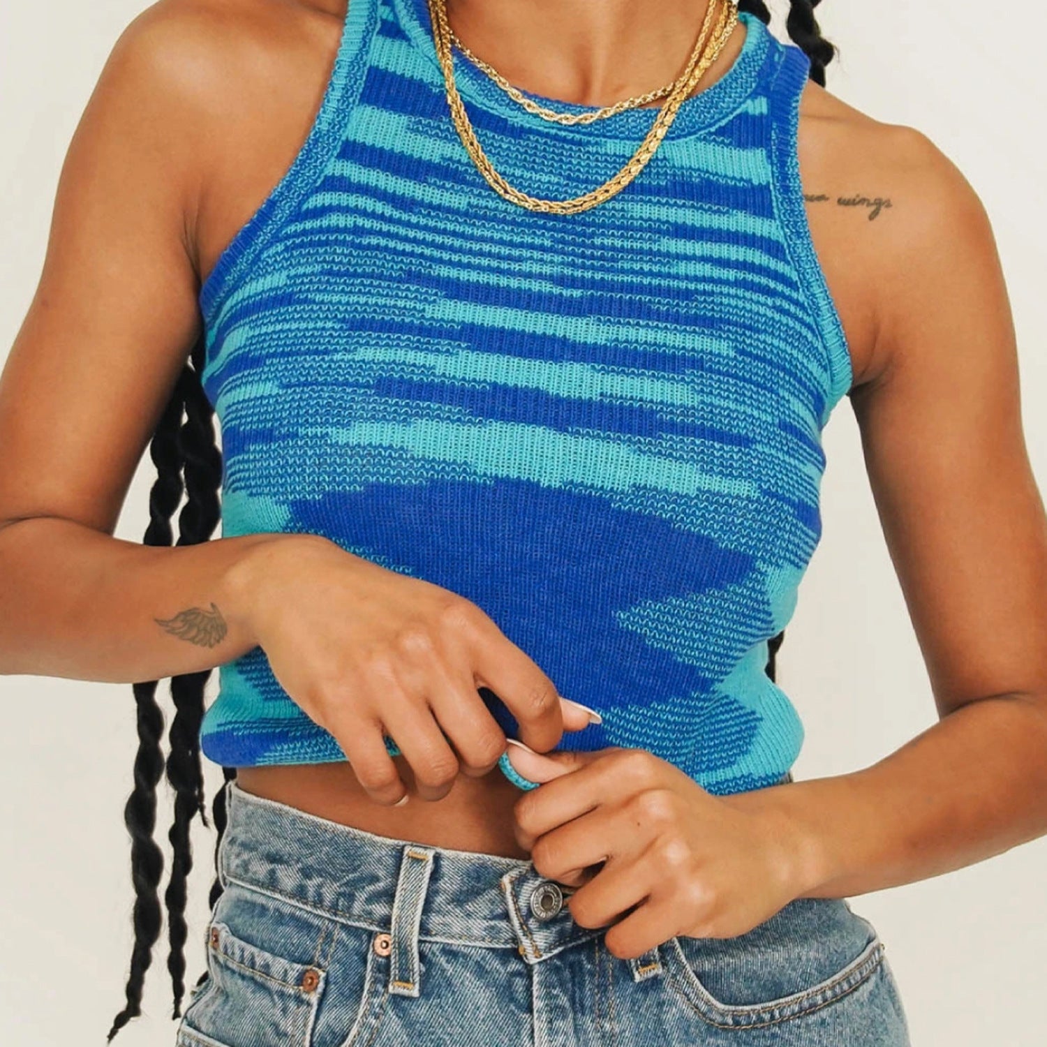 Colorful Stretch KnitRainbow Tie Dye Knitted High Neck Tank Top