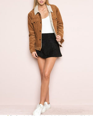 Fur Fleece Lined Shearling Corduroy Trucker Jacket
