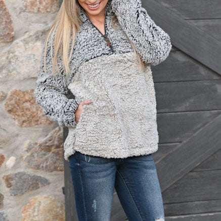 Faux Fur Sherpa Fleece Pullover Teddy Bear Sweatshirt