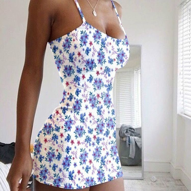 Bohemian Garden Flowers Short Floral Summer Bodycon Scoop Dress