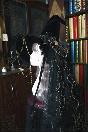 Starry Retro Halloween Witch Hats Masquerade Ribbon Bow Gothic Lolita Wizard Hat