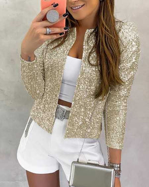 Sparkle Puff Shoulder Gold Sequin Jackets For Women