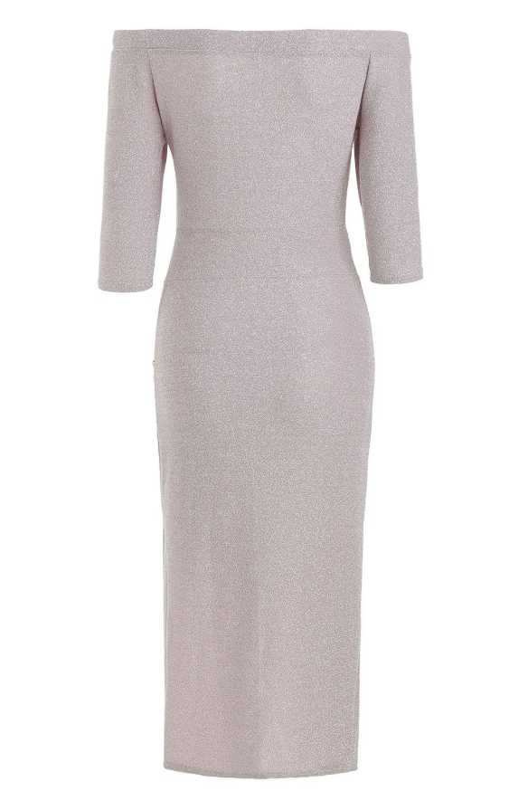 Glitter Half Sleeve High Waisted Off The Shoulder Split Dress