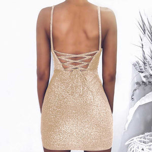 Sexy Glitter Lace Up Tight Fitted Dresses Night Club Bodycon