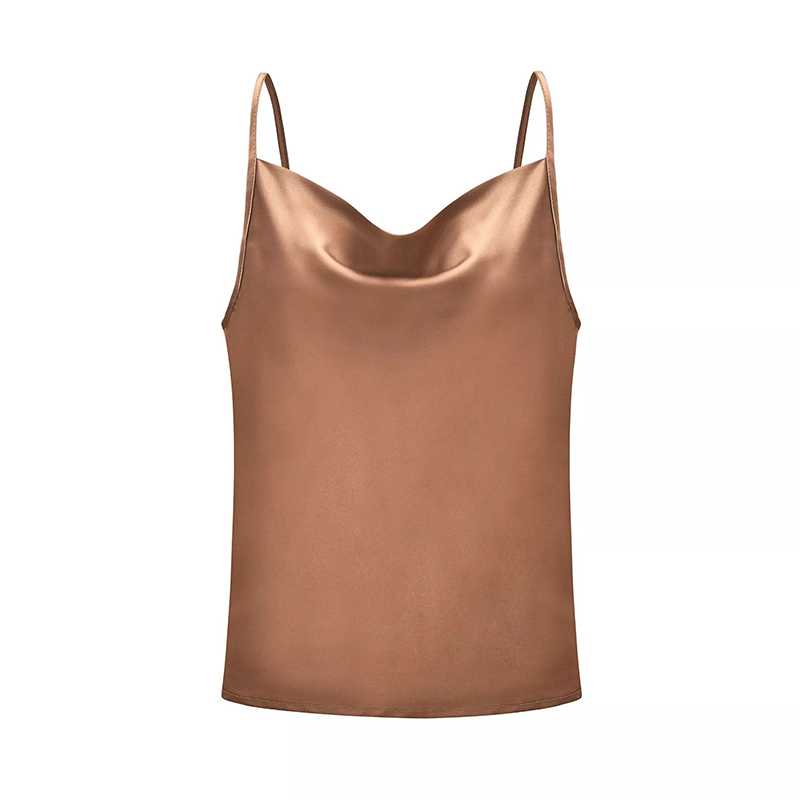 Relaxed Adjustable Spaghetti Strap Cow Neck Silk Satin Cami Camisole Top