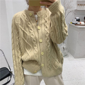 Tailored Fit Twist Braid Sweater Cable Knit Button Through Cardigan