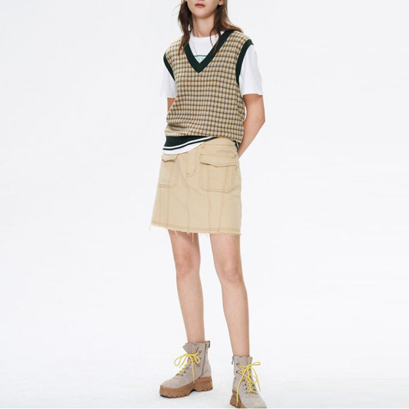 Color Block Oversized Dogtooth Sleeveless Knit Vest Jumper