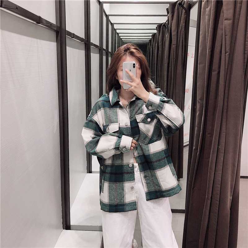 Classic Thick Colorblock Checked Button Down Shirt Jacket Woolen