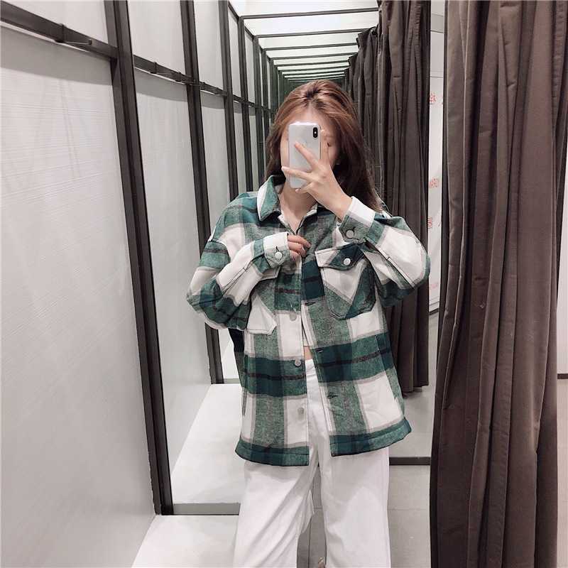 Classic Thick Colorblock Checked Button Down Shirt Jacket Woolen