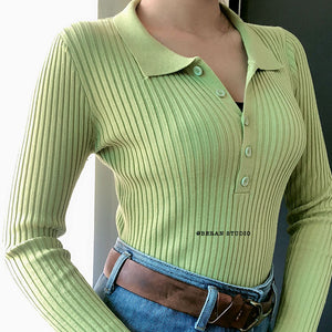 Cozy Long sleeve knitted polo shirt Tops Womens