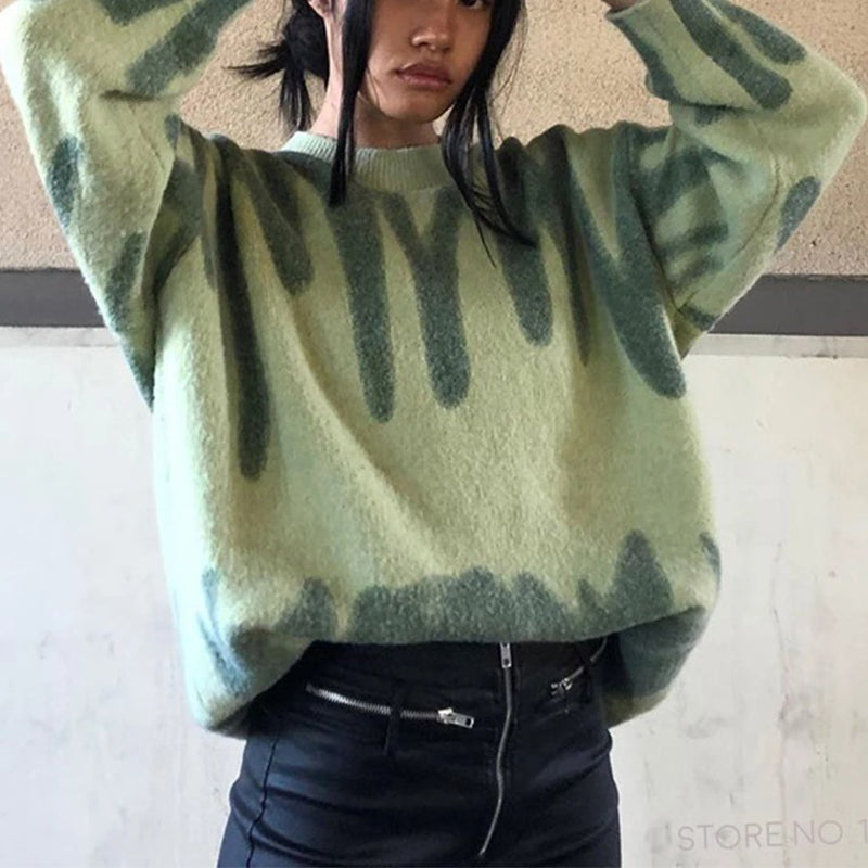 High Street Y Limb Tie Dyed Knitted Oversized Crewneck Sweaters