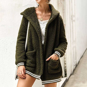 Varsity Fluffy Wubby Teddy Bear Sherpa Fleece Sweater Jacket Hooded