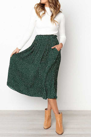 90s Fashion Retro Elastic Waist Paisley Ruffle Midi Skirt