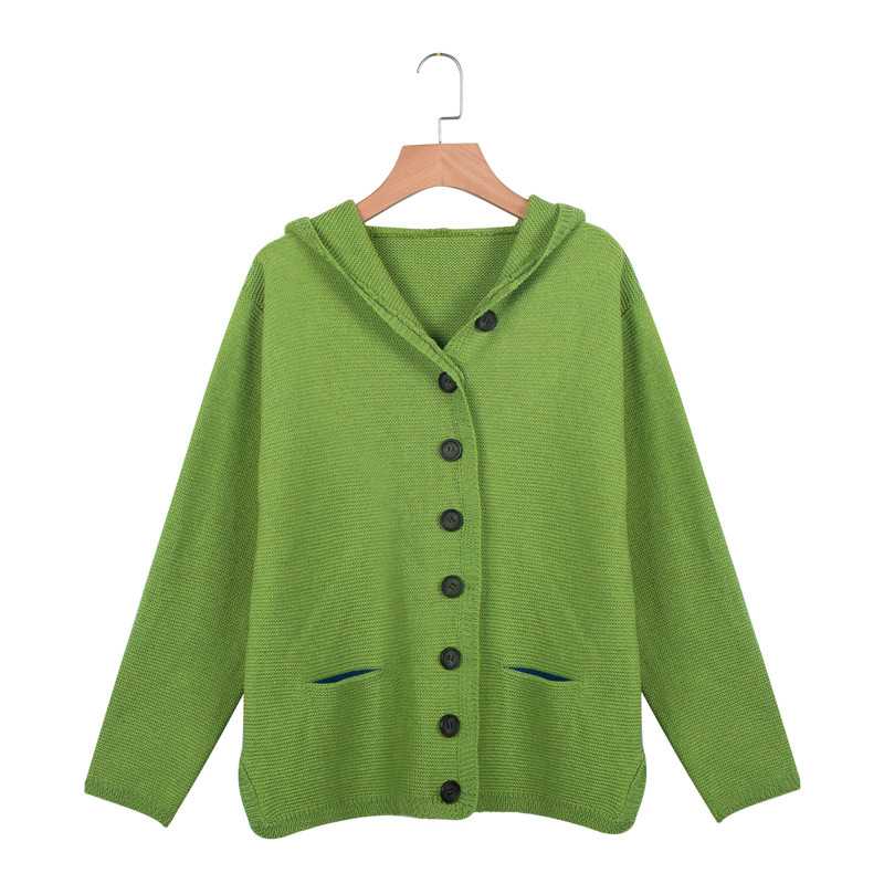 Oversized Knitted Women's Hooded Cardigan Knitted Sweater Jacket with Pocket