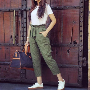 High waisted tie waist pants shop