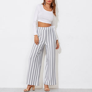 Tie Waist Belted Cigarette Trousers Striped Pants