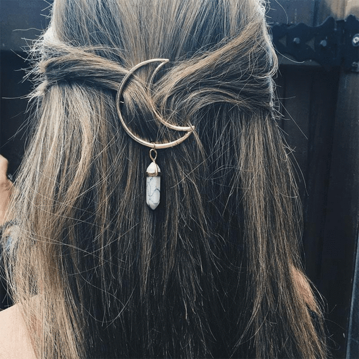 Lucky Moon Quartz Stone hair clip Stone Pendent Hairpin