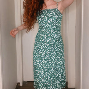 Hawaiian Ditsy Hibiscus Print Flowery Girl Midi Floral Garden Dress Side Slit
