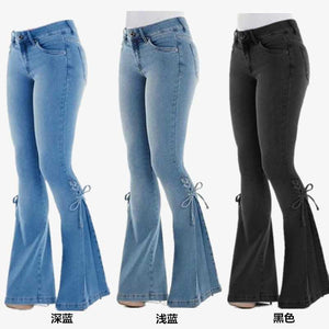 Slimming Lace Up Wide Leg Jeans Palazzo Trousers