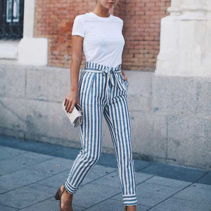 Striped pants with tie belt store