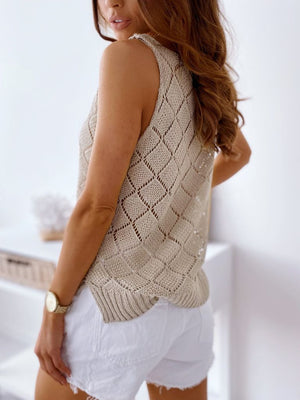 Boho Diamond Quilted Hollow Out Knitted Sleeveless Summer Top