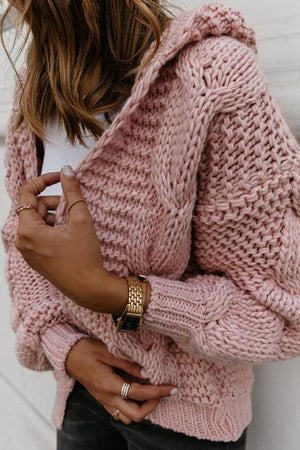 Oversize Braided Chunky Sweater Hoodie Knitted Cardigan Jacket Sweater