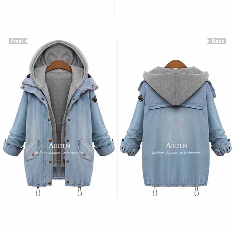 Casual Hooded Vest Two Piece Trench Button Up Denim Windbreaker