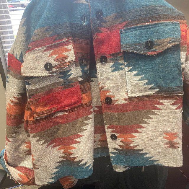 Native Tribal Western American Aztec Print Pattern Jacket Houndstooth Shacket