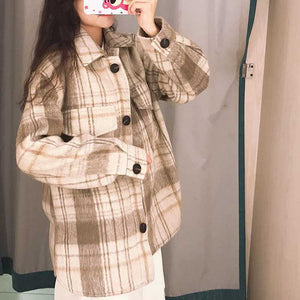 Dyed Pocket Overshirt Check Wool Blend Shirt Jacket