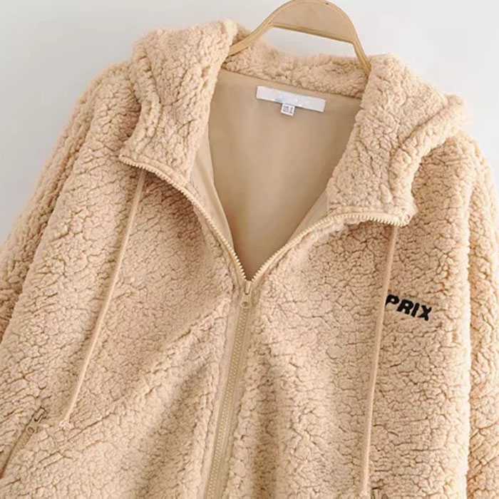 Bomber Fuzzy Warm Winter Jackets Hooded Teddy Coats