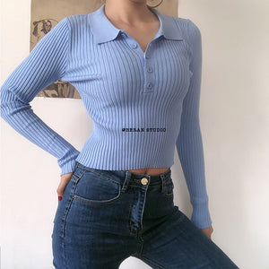 Cozy Long sleeve knitted polo shirt Tops Womens