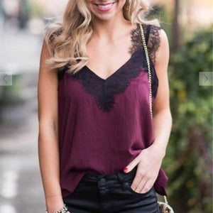 Casual Wide Straps V Neck Lace Camisole Tank Top