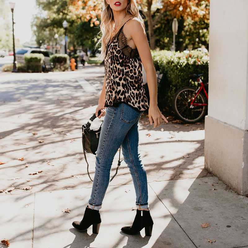 Retro Print Snake Leopard Lace Cami Tank Spaghetti Top