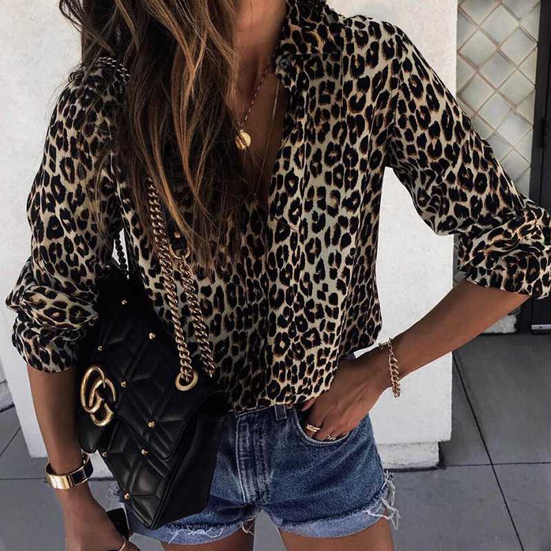 Oversized Retro Long Sleeve Leopard Print Button Up Shirt Womens