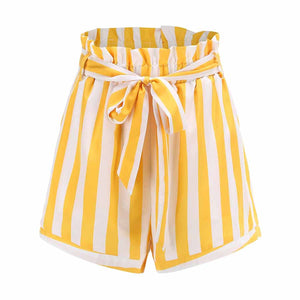 Striped High Waisted Paper bag Shorts Women's