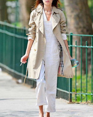 Classic Double Breasted Turtle Neck Women s Beige Trench Coat