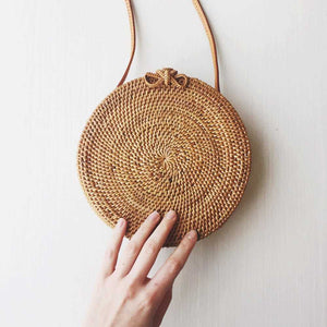 Rattan Woven Round Handbag, Shell Shaped Straw Tote Bag, Boho