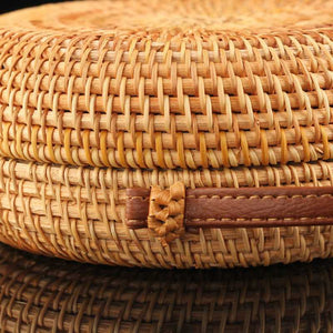 Boho Handmade Round Woven Handbag Bali Rattan Crossbody Beach Bag