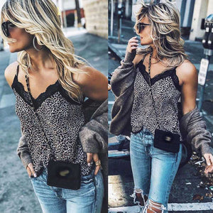 Retro Print Snake Leopard Lace Cami Tank Spaghetti Top