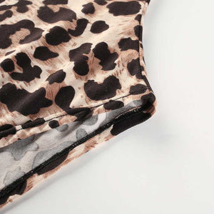 Cheetah Leopard Print Long Sleeve Thong Bodysuit