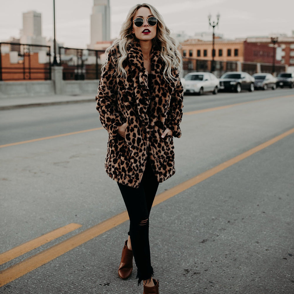 Vintage Leopard Print Faux Fur Trench Coat