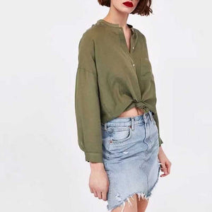Vintage Washed Distressed Notched Light Denim Mini Skirt