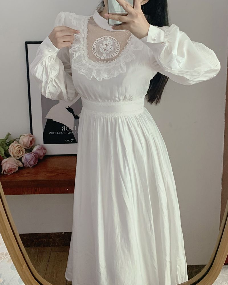 Vintage Fairytale White Lace Ruffle Sweet Lolita Dress