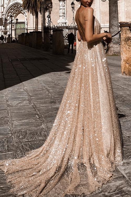 Sparkly Plunge Sequin Mesh Overlay Long Backless Prom Gown Dresses sunifty Sparkly Plunge Sequin Mesh Overlay Long Backless Prom Gown Dresses sunifty